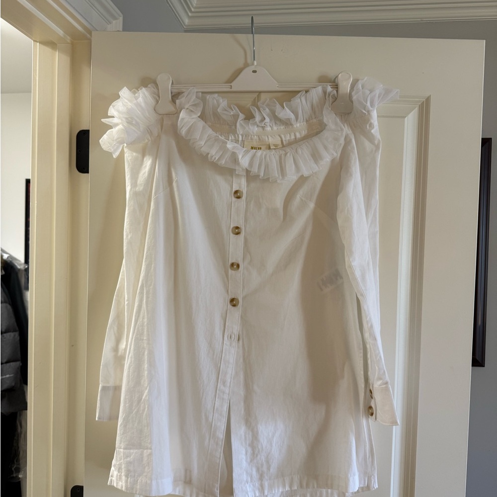 Anthropologie White Ruffled Off the Shoulder Blouse